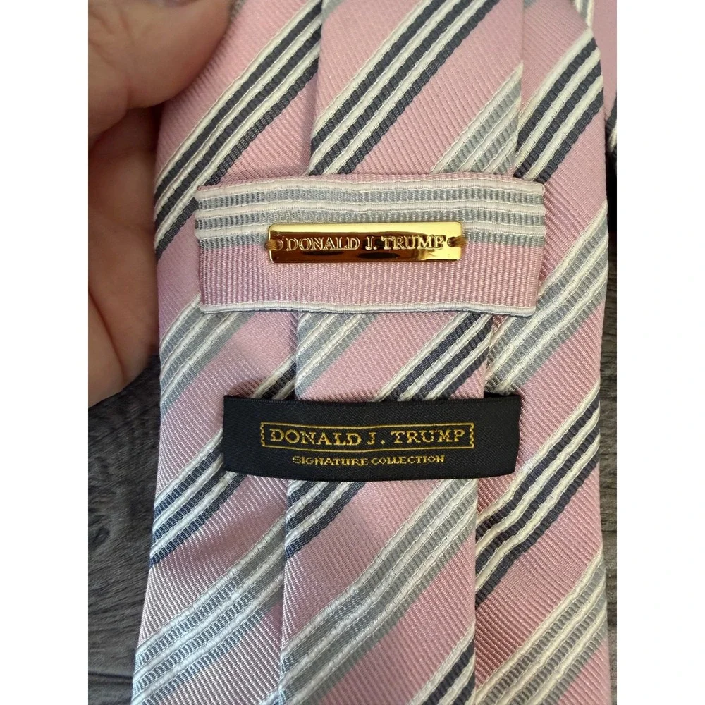 Donald J. Trump Silk Necktie Pink Striped Formal Business Career Preppy